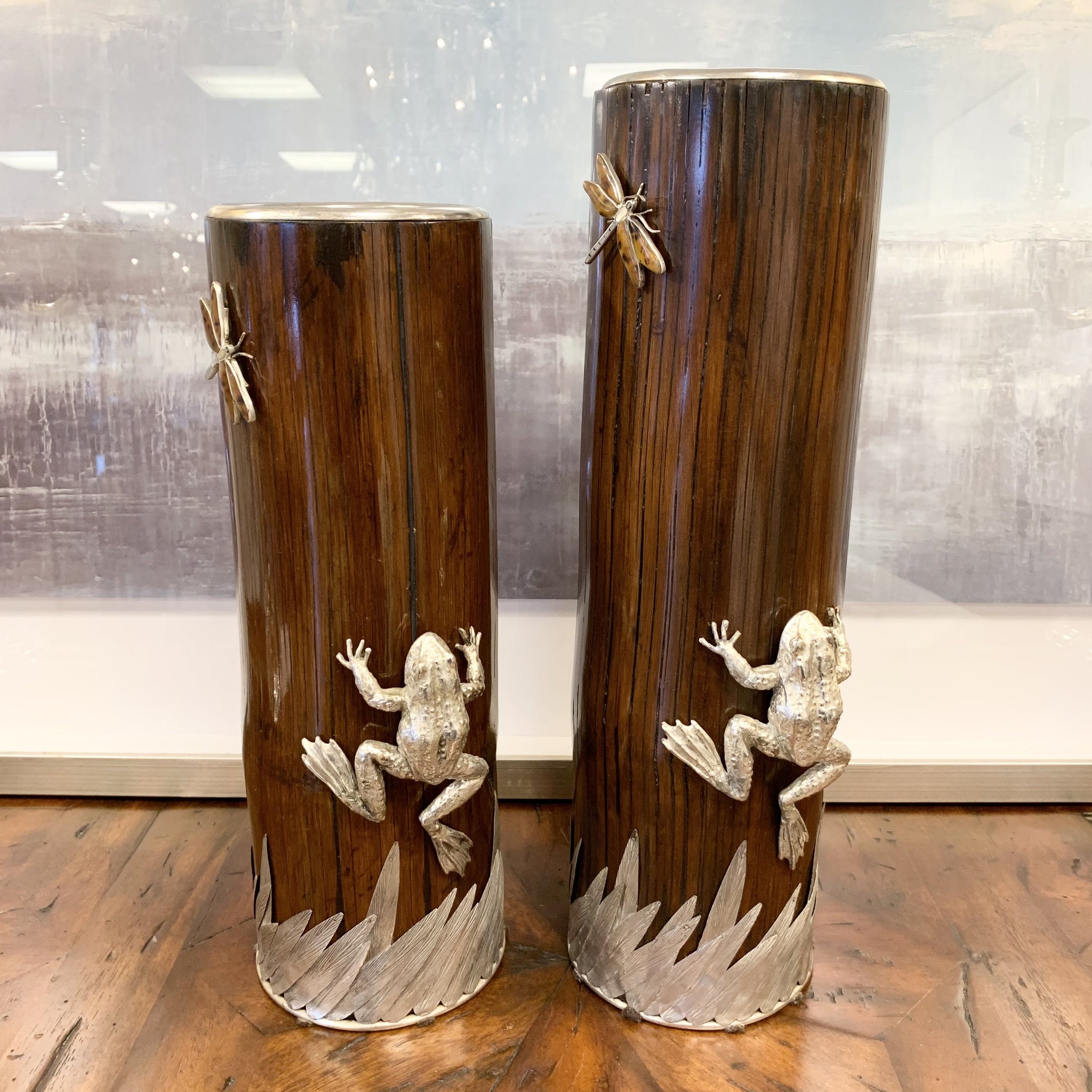 14" and 16" Bamboo Vase with Frog